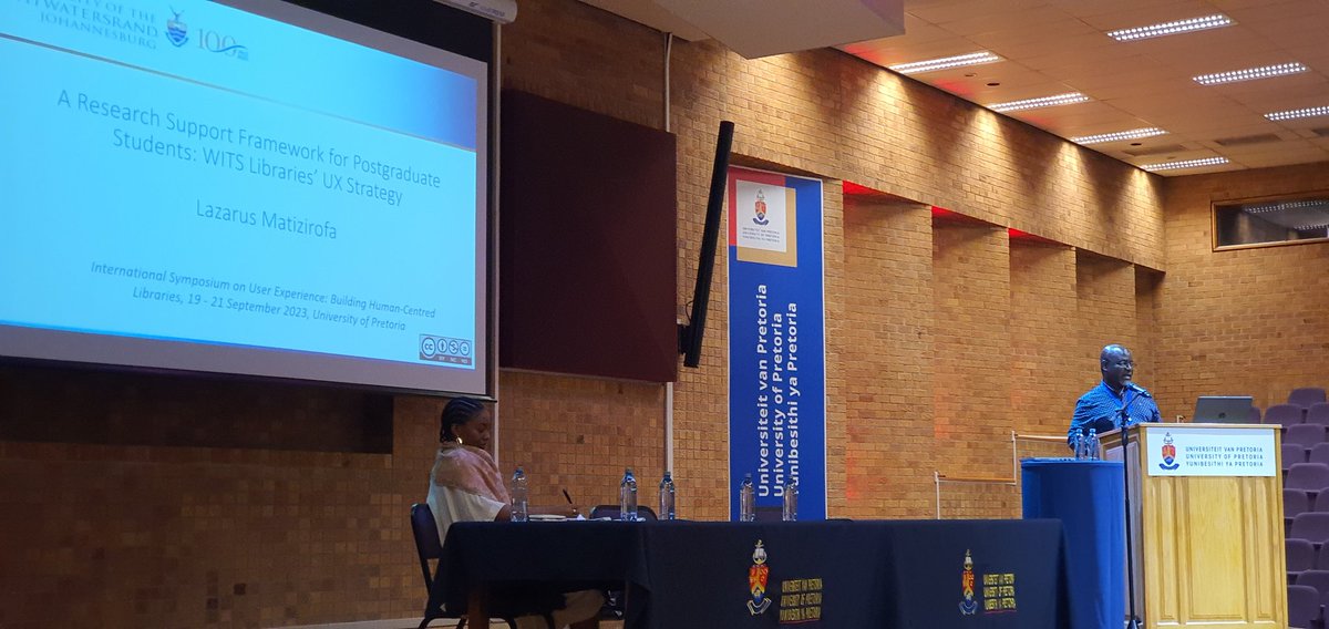 UPLibrary's tweet photo. #UPLibrary #UserExperience #LibraryUX Lazarus Matizirofa, Associate Director of Research, Scholarly Communication, Digital Systems &amp; Services of WITS presenting on "A research support framework for postgraduate students." https://t.co/CzpQ2VuYP7