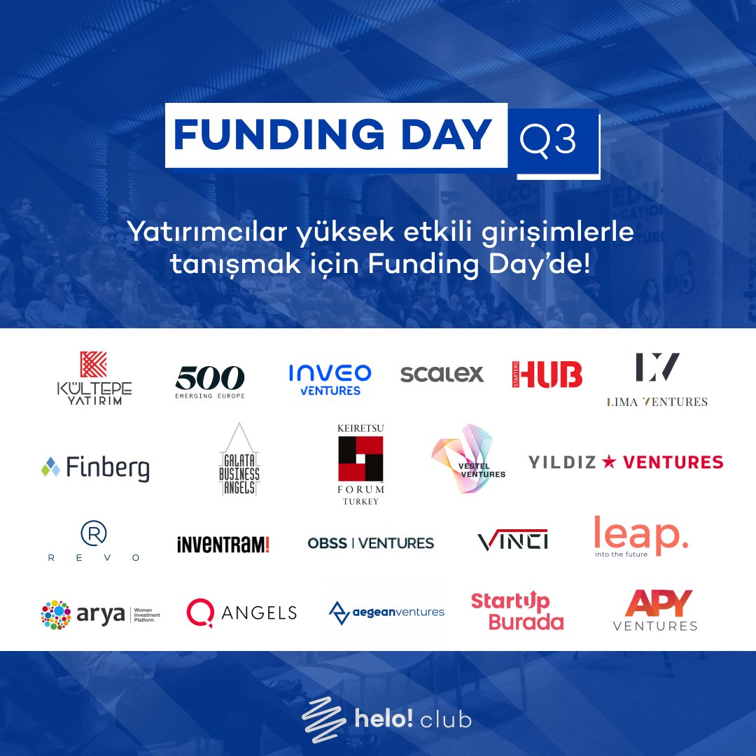 Ekosisteme değer katan yatırımcılar yüksek etkili girişimlerle tanışmak üzere Funding Day'de bir araya geliyor! 🚀 

Yatırımcılara girişiminizi aktarmak için başvuru yapmayı unutmayın 📣 
Başvuru formu: forms.gle/9cX6WYezsUWJoS…
⏳Son başvuru tarihi: 22 Eylül Cuma 
#fundingday
