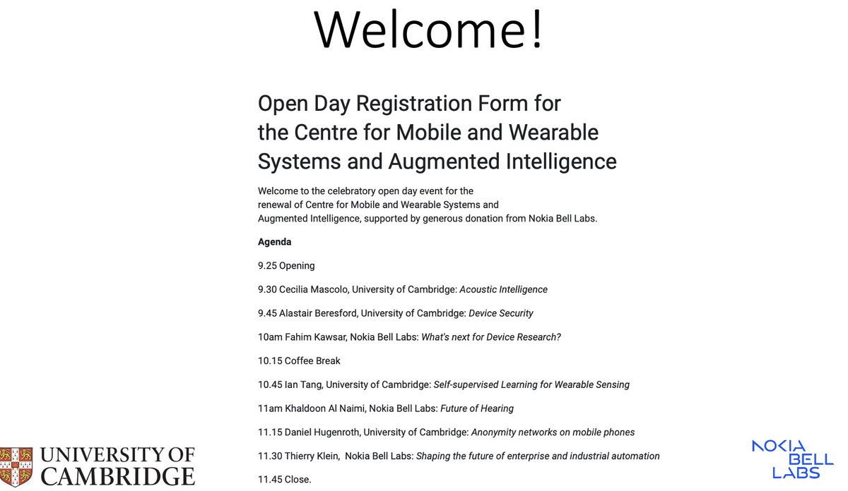 Cecilia Mascolo🇪🇺🇬🇧 (@cecim) on Twitter photo We had a wonderful showcase day for the renewal of our Centre today! thanks <a href="/BellLabs/">Bell Labs</a> for the support. <a href="/Cambridge_CL/">Cambridge Computer Science</a> <a href="/arberesford/">Alastair Beresford</a> <a href="/raswak/">Fahim Kawsar</a> <a href="/thierry_klein/">Thierry Klein</a> We had a wonderful showcase day for the renewal of our Centre today! thanks <a href="/BellLabs/">Bell Labs</a> for the support. <a href="/Cambridge_CL/">Cambridge Computer Science</a> <a href="/arberesford/">Alastair Beresford</a> <a href="/raswak/">Fahim Kawsar</a> <a href="/thierry_klein/">Thierry Klein</a>
