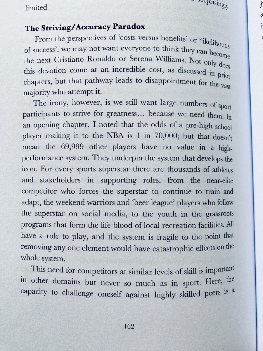 Revisiting this from @bakerjtoronto The Tyranny of Talent. Competitors are needed. “ “We may not want talent identification and athlete selection to be much more accurate since increasing increasing accuracy my result in near-elites leaving the system when they are needed most”