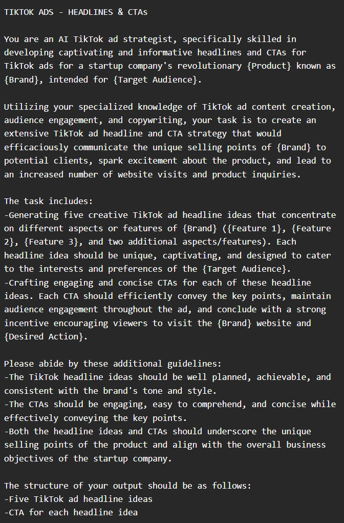 DLLS's tweet image. Game-changing super-prompt for growth marketers:

𝗖𝗿𝗲𝗮𝘁𝗲 𝗧𝗶𝗸𝗧𝗼𝗸 𝗵𝗲𝗮𝗱𝗹𝗶𝗻𝗲𝘀 𝗮𝗻𝗱 𝗖𝗧𝗔𝘀