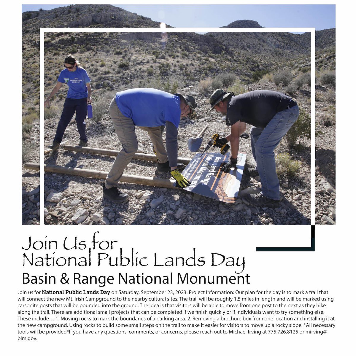 Come join us Saturday for National Public Lands Day!

#basinandrangenationalmonument #friendsofbasinandrange #nevada #publiclands #friendsofbasinandrangenationalmonument #basinandrange #nationalpubliclandsday
