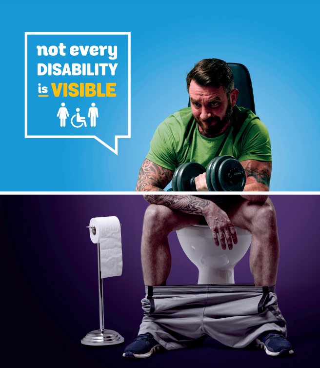 CrohnsColitisUK's tweet photo. 1 in 2 people with Crohn’s and Colitis say they experienced discrimination for using an accessible toilet.  
This has to change. 
Show your support by sharing our campaign #NotEveryDisabilityIsVisible https://t.co/mnfX8rq9qv