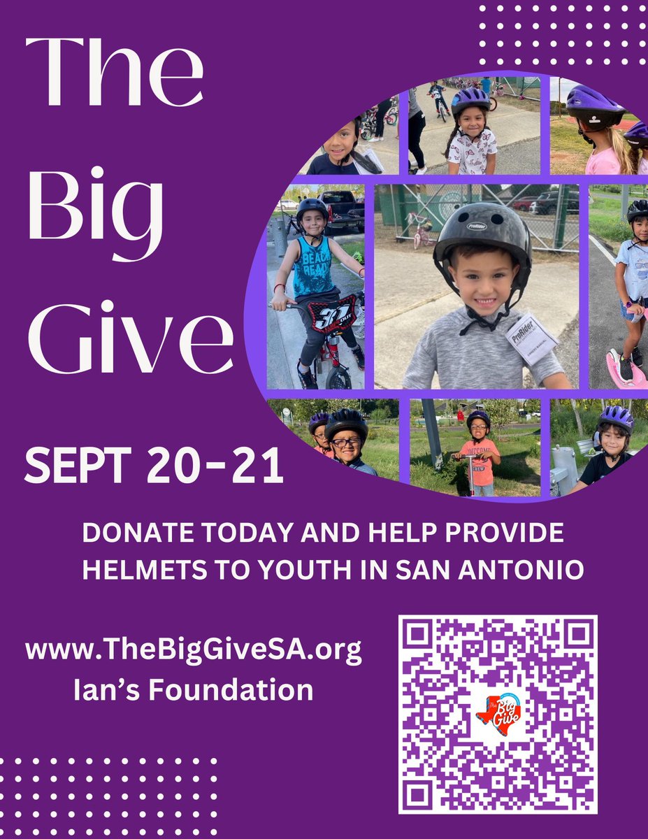 The Big Give starts today! Support Ian’s Foundation and help save a child’s life. Every $10 puts a helmet on a child. Thank you! 💜 thebiggivesa.org/organizations/…