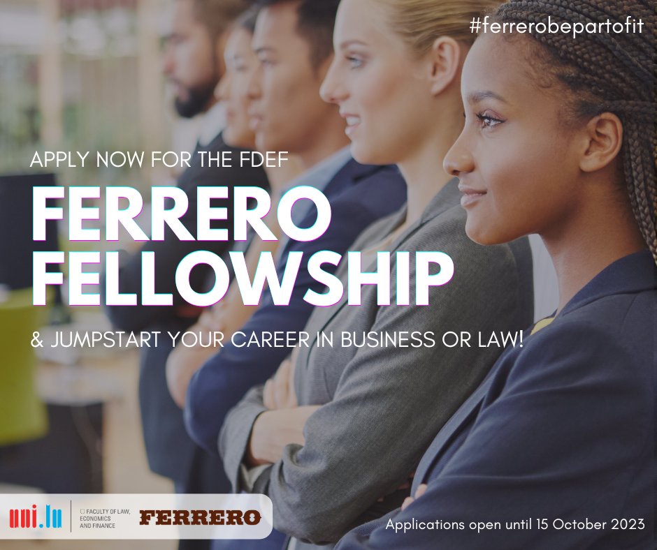 Uni.lu - FDEF (@uni_lu_fdef) on Twitter photo Applications for the #Ferrero fellowship are now open to M1 students in MAA, MEI, MScFE and LL.M.!
Apply now 👉uni.lu/fdef-en/partne…
#ferrerobepartofit <a href="/FerreroCareers/">Ferrero Careers</a> Applications for the #Ferrero fellowship are now open to M1 students in MAA, MEI, MScFE and LL.M.!
Apply now 👉uni.lu/fdef-en/partne…
#ferrerobepartofit <a href="/FerreroCareers/">Ferrero Careers</a>