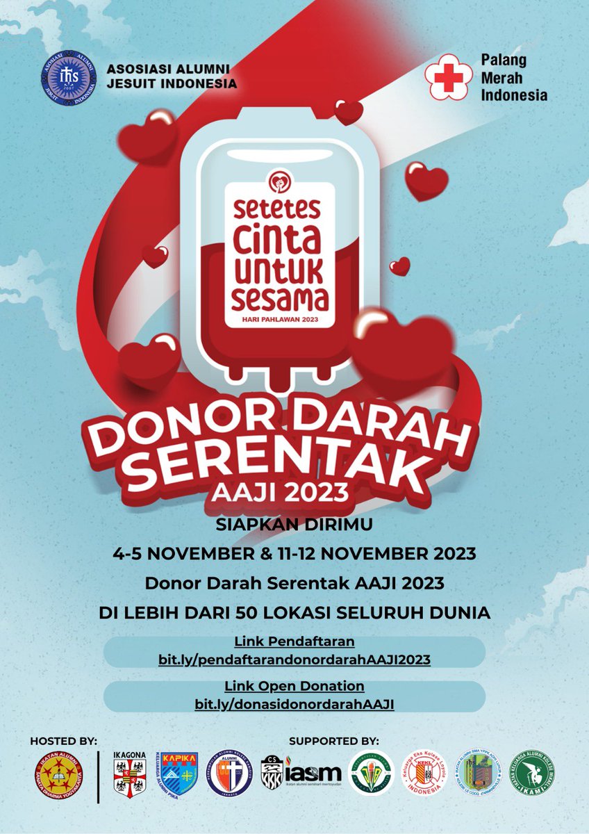 alumni_usd's tweet photo. "Setetes Cinta untuk Sesama"

Untuk mendaftarkan diri, silahkan klik Link Pendaftaran https://t.co/65YQXsYCQN

Jika ingin berdonasi untuk mendukung pelaksanaan donor darah AAJI  klik link Open Donation https://t.co/s6qXcyiDmC. https://t.co/o7f9u7JjOM