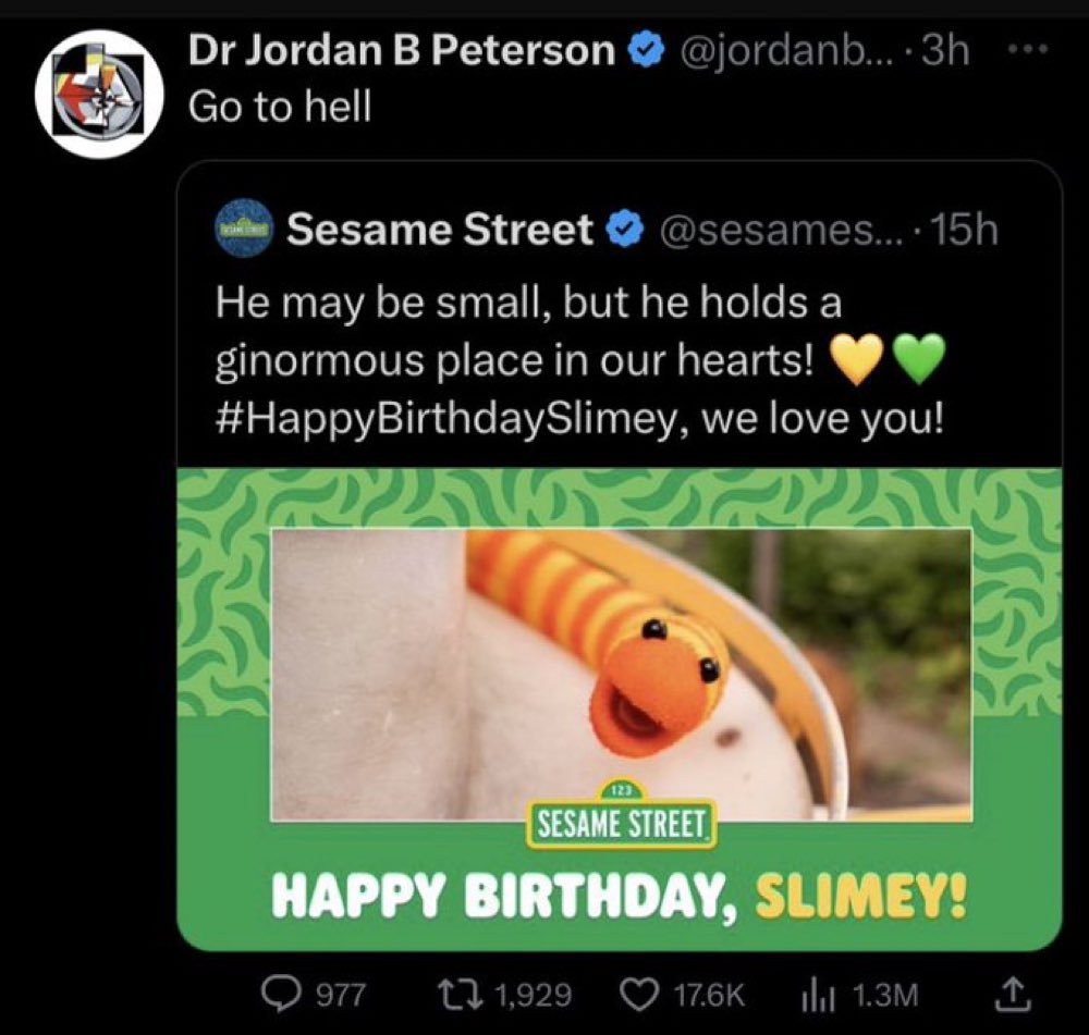 Jordan Peterson is having another Xanax induced twitter tirade against Sesame Street