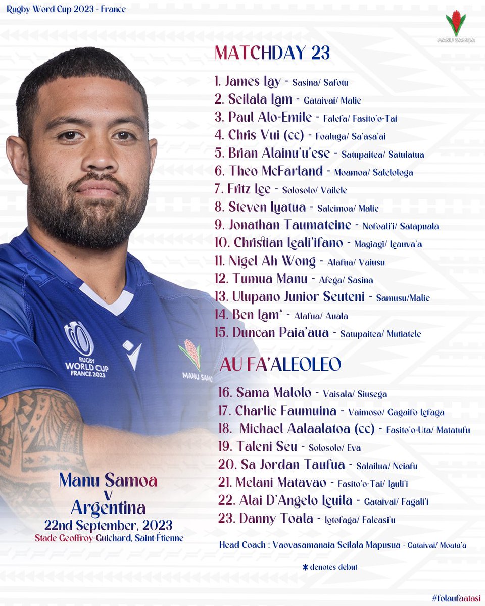 23 to take on Argentina . . #folaufaatasi #manusamoa