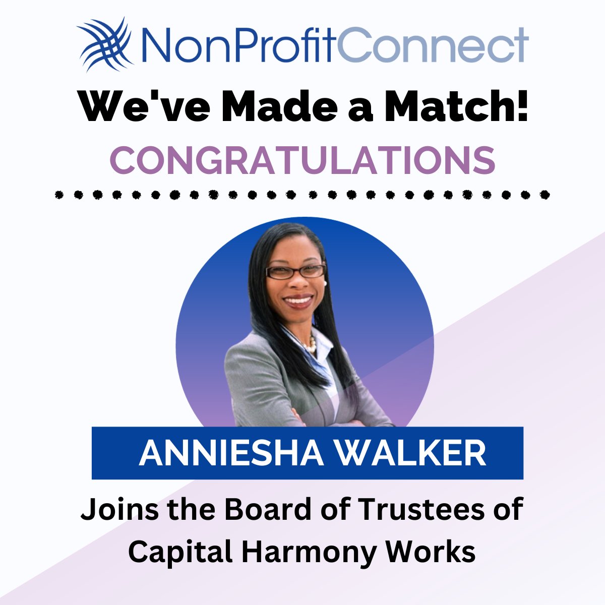 NPConnectNJ's tweet image. What a lovely trifecta?! Congratulations to Anniesha Walker, Ashley Moran, and Valerie Popp for being elected to the Board of Trustees of Capital Harmony Works. Rumor has it that 7 of the 16 board members on Capital Harmony Works' Board of Trustees came from our matching 😎.
