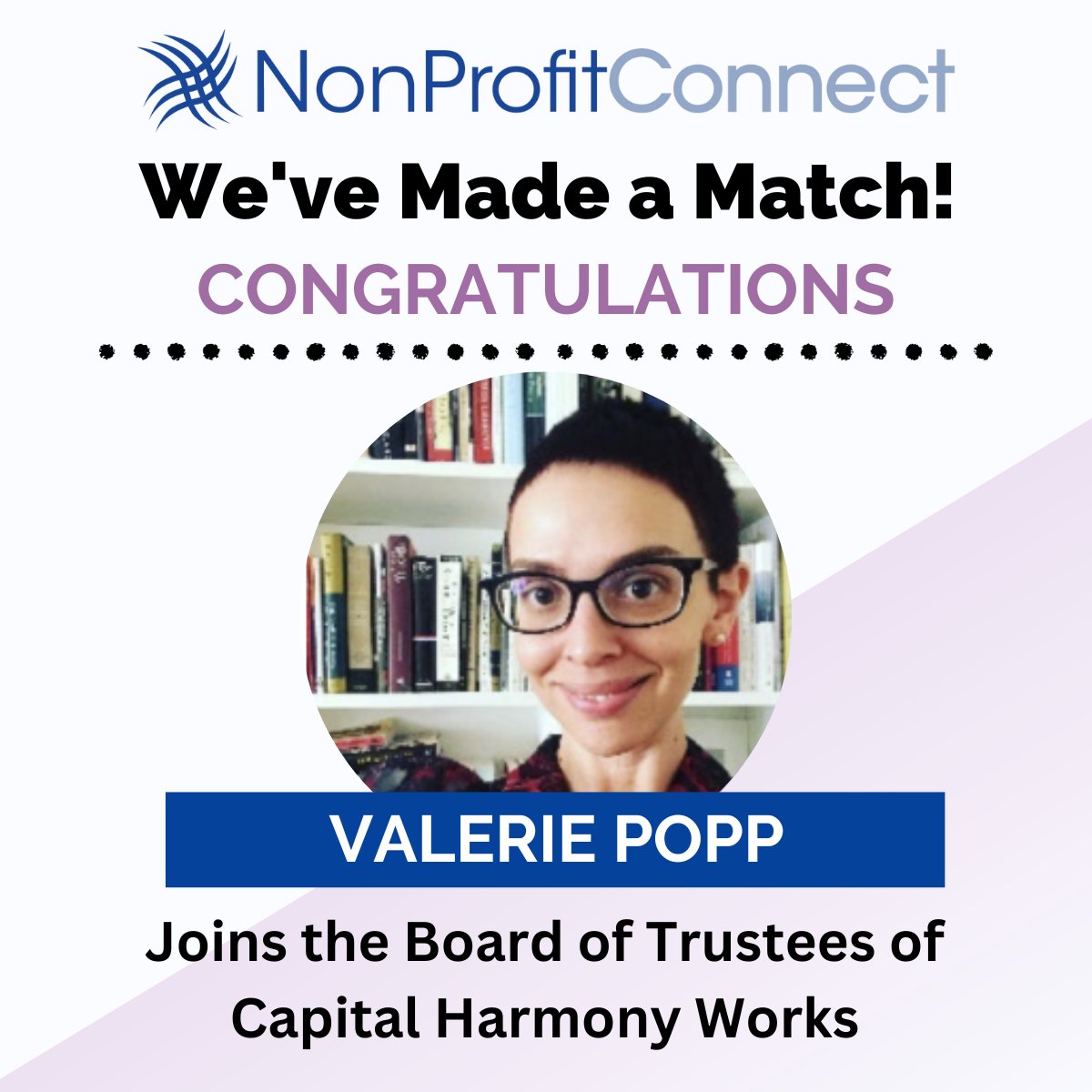NPConnectNJ's tweet image. What a lovely trifecta?! Congratulations to Anniesha Walker, Ashley Moran, and Valerie Popp for being elected to the Board of Trustees of Capital Harmony Works. Rumor has it that 7 of the 16 board members on Capital Harmony Works' Board of Trustees came from our matching 😎.