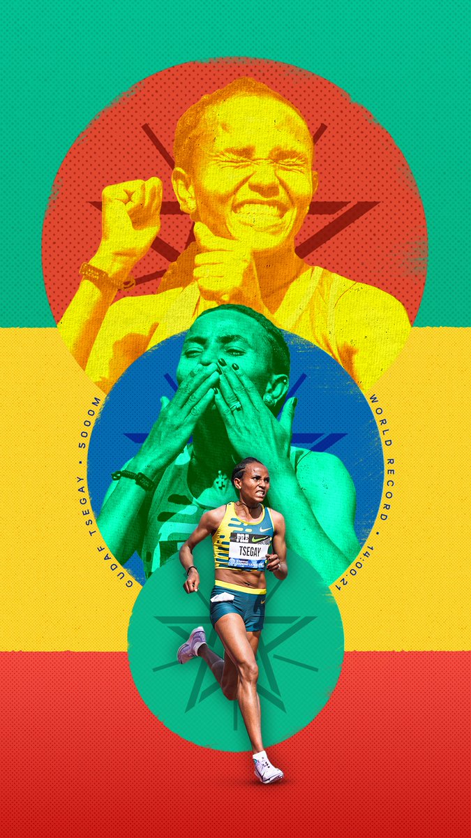 WorldAthletics's tweet photo. World record glory 🔥

We're celebrating the 5000m world record set by 🇪🇹's Gudaf Tsegay at Sunday's @nikepreclassic with a Wednesday Wallpaper ⬇️

#DiamondLeague https://t.co/7Zs3tMABeA
