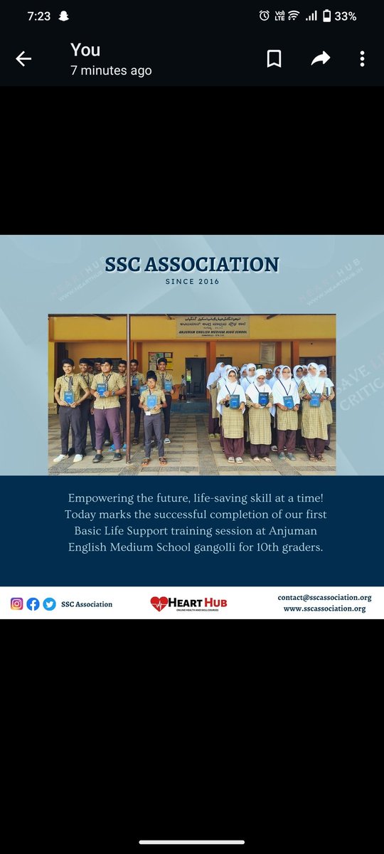 SSCAsociation's tweet photo. Today marks the successful completion of our first Basic Life Support training session at Anjuman English Medium School gangolli for 10th graders.
#basiclifesupport #savelivesatcriticaltimes 
#bls https://t.co/Rg3L8L9SoE