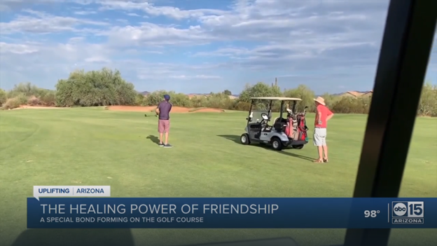 DVRGolf's tweet photo. A longtime member at Dove Valley Ranch, Gary Watkins, tees it up weekly with plane crash survivor Brody Burnell.  ABC-15 heard the uplifting story and put together this fantastic piece!  Thank you Gary! 

Follow the Link to watch the quick story!
🔗 https://t.co/7ZgUsIvqC4 https://t.co/ejRk4DMInW