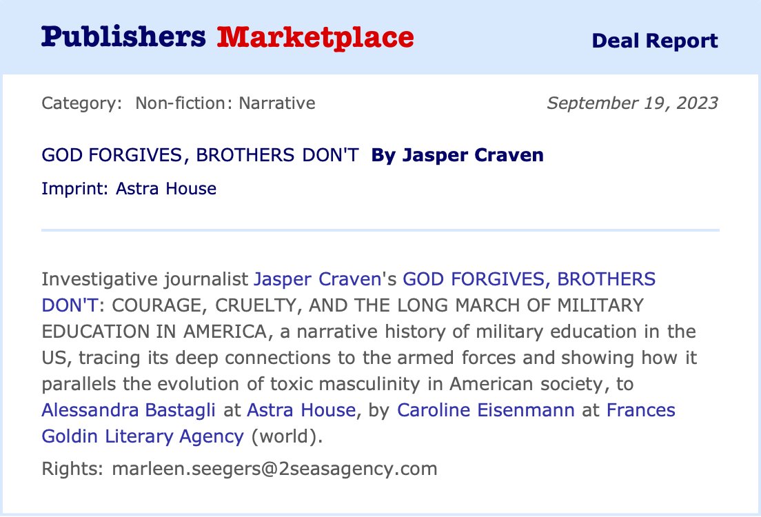 I'm writing a book about lost youth, masculine myths, and military education in America with the wonderful folks at @astrahousebooks! Please reach out with with tips/sources/ideas: jclarkcraven@gmail.com or 802-274-0365: