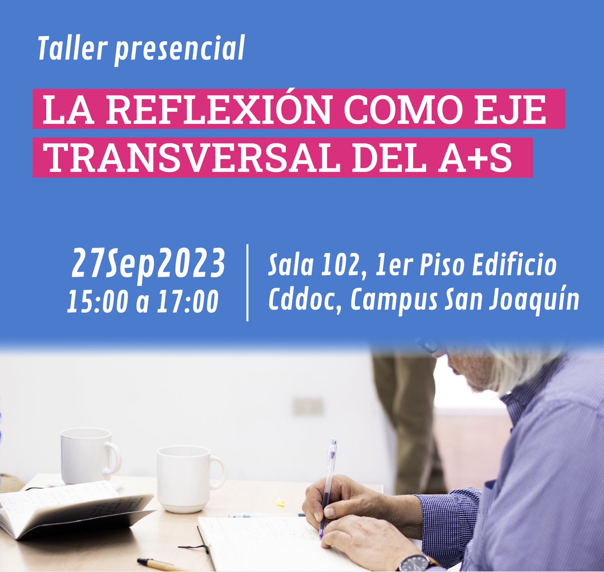 #AprendizajeServicio

¡Atención #DocenteUC! No te pierdas el Taller presencial: La Reflexión como eje transversal de A+S. 
Podrás diseñar una actividad en tu curso A+S.

Inscripción:
forms.office.com/pages/response…

🗓️27/09
⏰15 a 17 hrs.
🗺️Sala 102, 1er Piso Cddoc, Campus San Joaquín