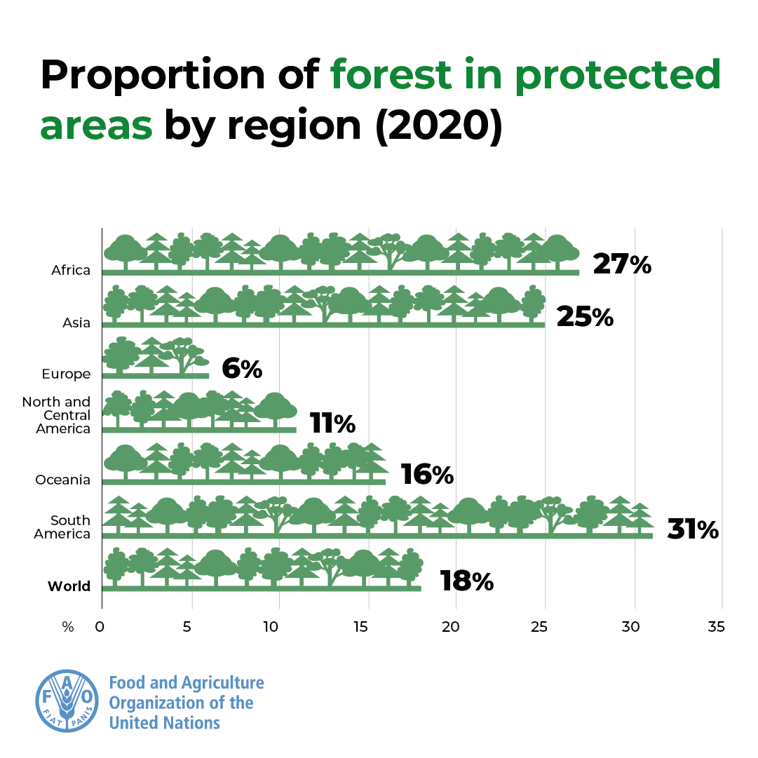 Did you know? 🌳 There is an estimated 726 million ha of forest in protected areas worldwide. 🌲 South America has the highest share of forests in protected areas (31%) More facts on the world’s forests 👉 bit.ly/GFRA2020 Via @FAO @FAOForestry