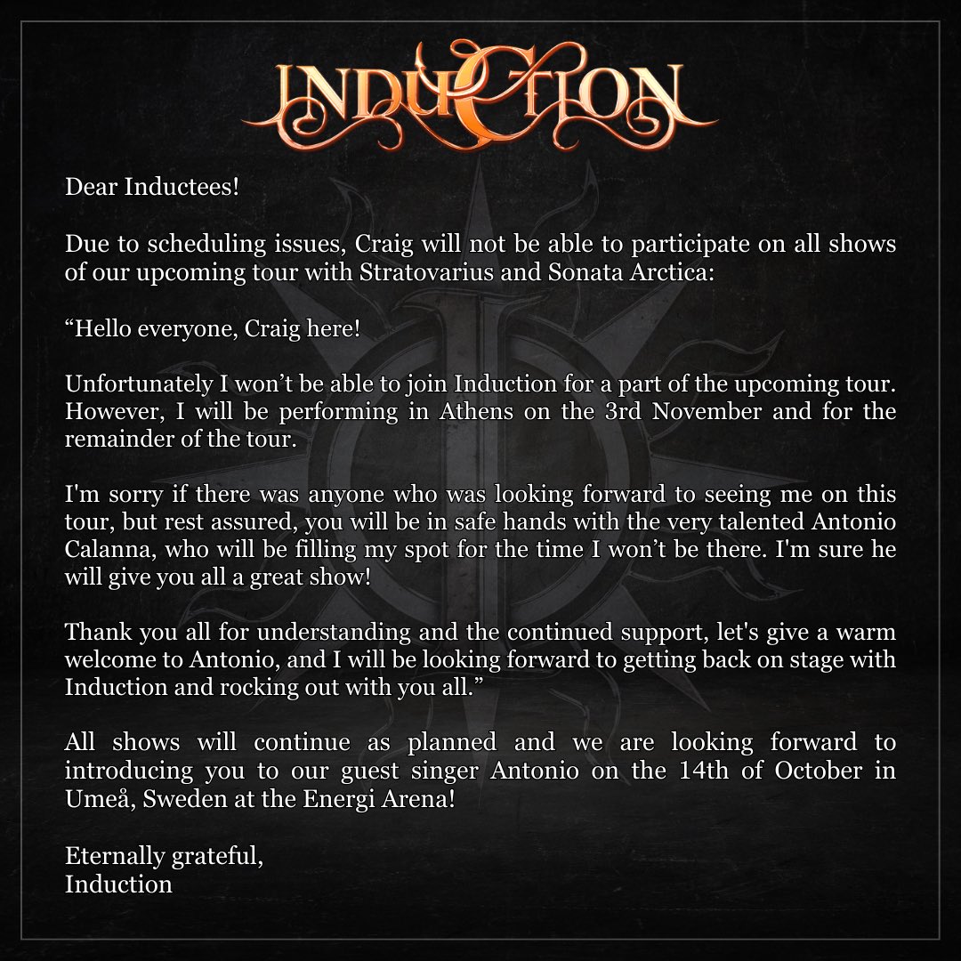 INDUCTION (@induction_off) on Twitter photo An important info from the band! #tour #induction An important info from the band! #tour #induction