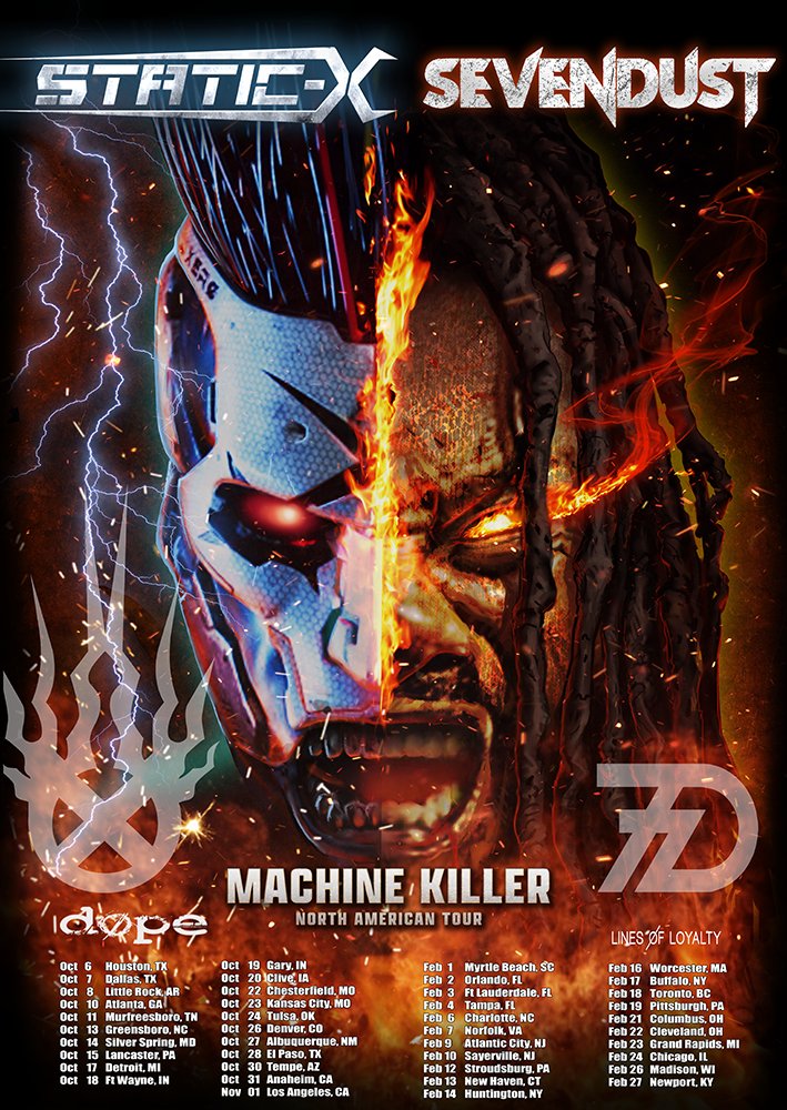 Machine Killer Tour with @OfficialStaticX - Round 2, Let’s Goooooo!! Tickets and VIP are on sale now at Sevendust.com. Ticket presale code 'MK2023'.