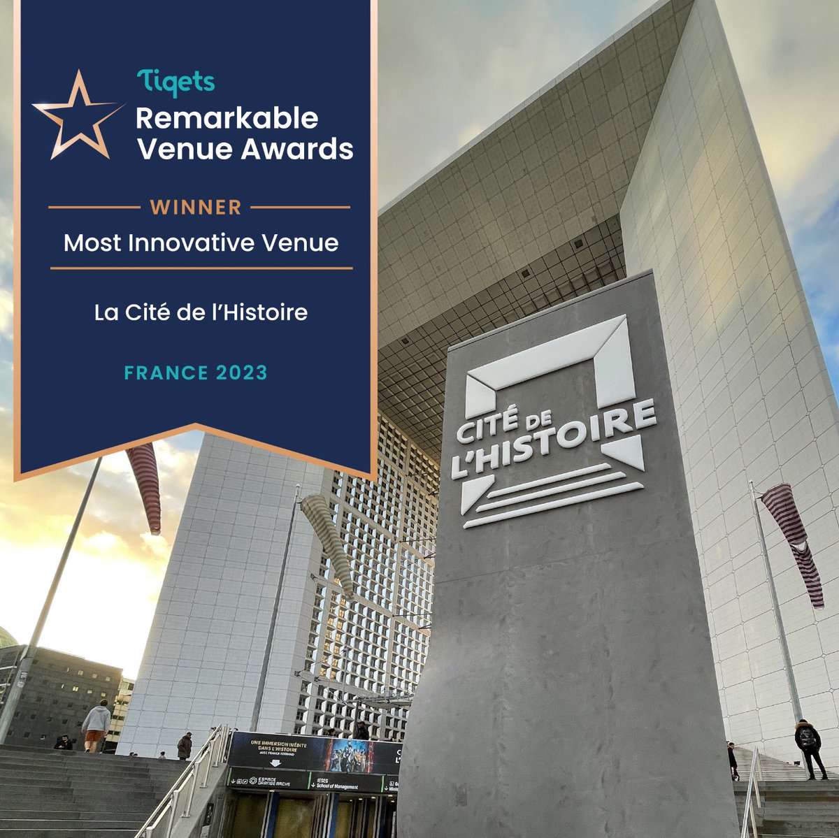 🏆 La Cité de l’Histoire remporte le #RemarkableVenueAward « Lieu le plus innovant » en France 🥇🇫🇷 

Nous sommes en lice pour le titre mondial 2023. 

🗳 Votez pour nous ici bit.ly/3PDx699 (page 8 « La Cité de l’Histoire », catégorie « Most Innovative Venue »)

Merci 🫶🏻