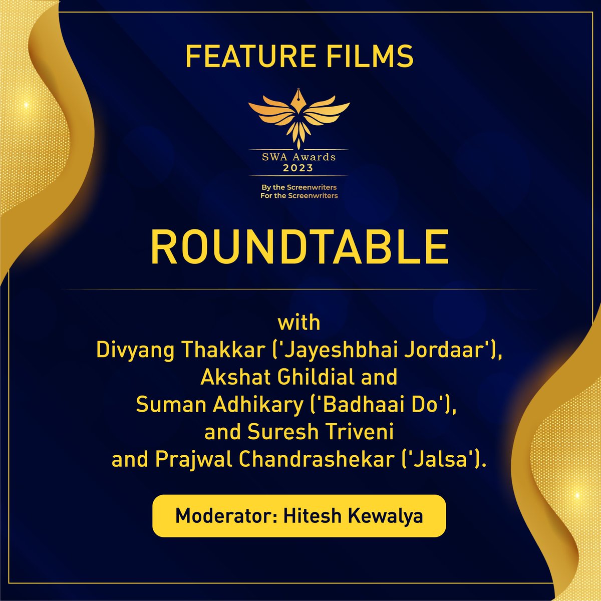 SWA India Org (@swaindiaorg) on Twitter photo Get inspired as SWA Awards 2023 winners share their writing process, remarkable journeys, and unforgettable experiences.
#roundtable #screenwriters #webseries #featurefilms #television #lyrics <a href="/PuneetVuneet/">Puneet Sharma</a> Get inspired as SWA Awards 2023 winners share their writing process, remarkable journeys, and unforgettable experiences.
#roundtable #screenwriters #webseries #featurefilms #television #lyrics <a href="/PuneetVuneet/">Puneet Sharma</a>