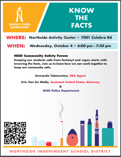 Attention Cougars!  <a href="/NISD/">Northside ISD</a> will be having a community safety forum on knowing the facts about fetanyl and vaping.  Please register with the QR code. 🐾😊
<a href="/NISDClark/">Tom C. Clark HS</a> <a href="/Clarkpub/">Clark Journalism</a> <a href="/ClarkTxLib/">Clark HS Library</a> <a href="/NISDCounseling/">NISD Counseling</a>