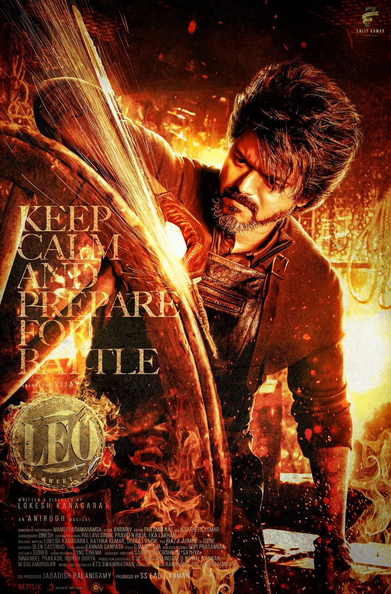 iGK_World's tweet photo. #LeoPosterFeast #Leo 

#ThalapathyVijay on fire 🔥 on this poster. @Dir_Lokesh bro cooking #Spicy Treat for #Thalapathy Fans.

#Oct19Worldwide fire transfer in to BIG SCREEN c u there. https://t.co/iVYYJVem9Y