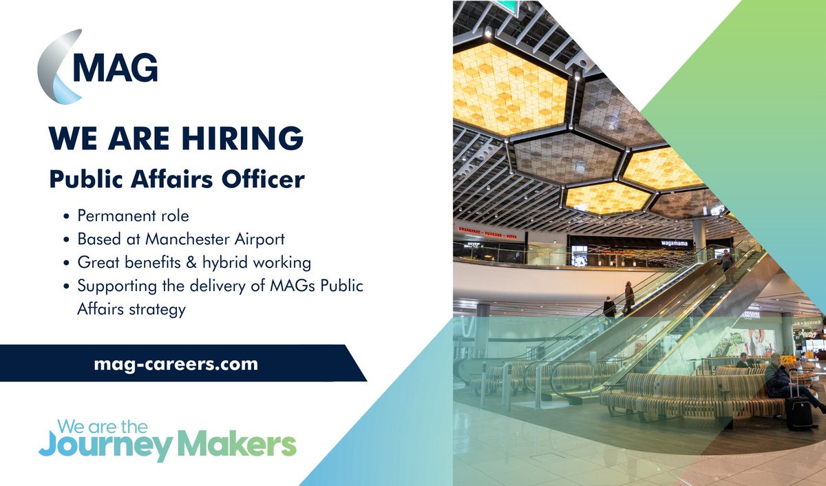 Are you looking to drive change in the aviation industry?

We have a great opportunity to join us as a Public Affairs Officer, supporting key projects at Manchester Airport.

Apply here: mag-careers.com/jobopenings/jo…

#wearethejourneymakers #aviationjobs