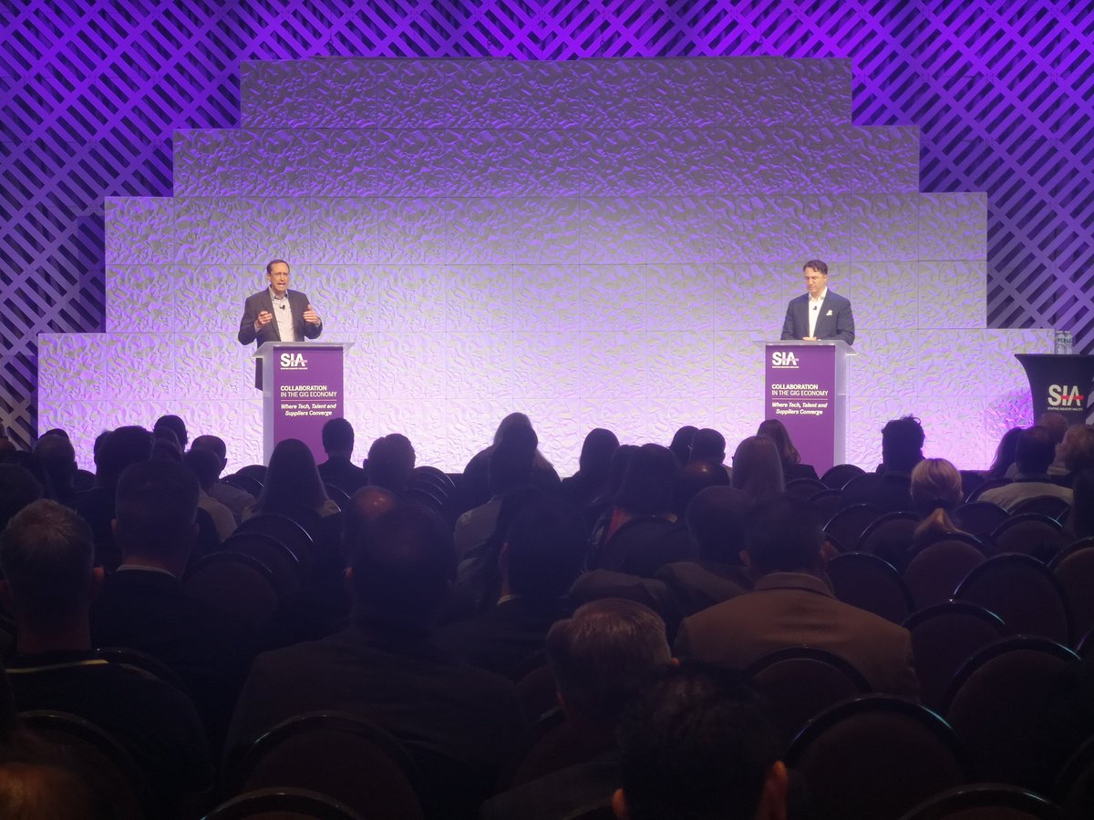 We're off at #SIAGigE 2023! @SIAnalysts @BarryAsin and @brianwallins kicking off this year's event with key data and trends in staffing and the #GigEconomy