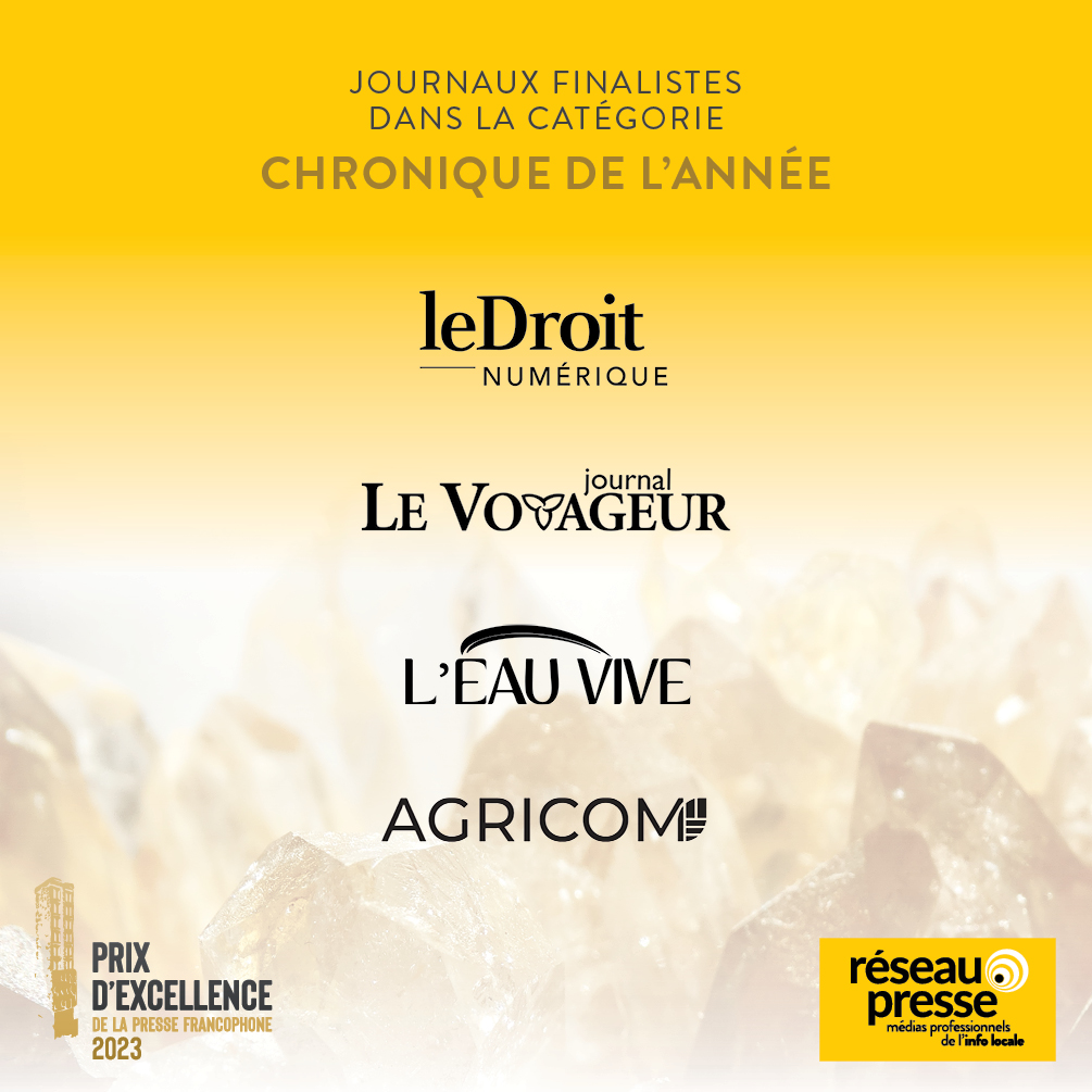 reseau_presse's tweet photo. 🏆 Félicitations aux finalistes de la catégorie « Prix d'excellence pour la chronique de l’année » !
@LeDroitca , @VoyageurSudbury , @leauvive  et @JAgricom 

🖊 Pour lire les chroniques, c’est à la page 18 du cahier des finalistes 👉 https://t.co/cNBmsql1KU

#Prixdexcellence https://t.co/AlPlJV0eTo