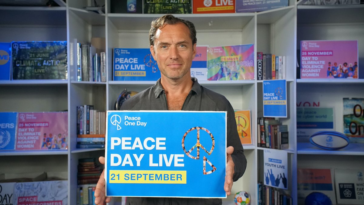 PeaceOneDay's tweet photo. Peace One Day Ambassador Jude Law in the studio preparing for Peace Day Live 21 September. https://t.co/JInLq1crNm