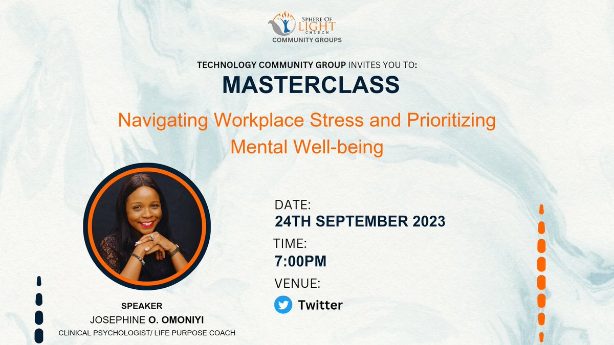 Slc_communityg's tweet photo. 🗓️ Mark your calendars for Sept 24, 2023, 7 pm!

Join our webinar with Josephine Omoniyi, a clinical psychologist &amp; life coach, to:

🚀 Discover workplace stressors.
💡 Learn stress-busting tips.
💪 Boost resilience.
🌟 Achieve work-life balance.

Save the date! 🪴 #mentalhealth https://t.co/WNaP3D5EfF