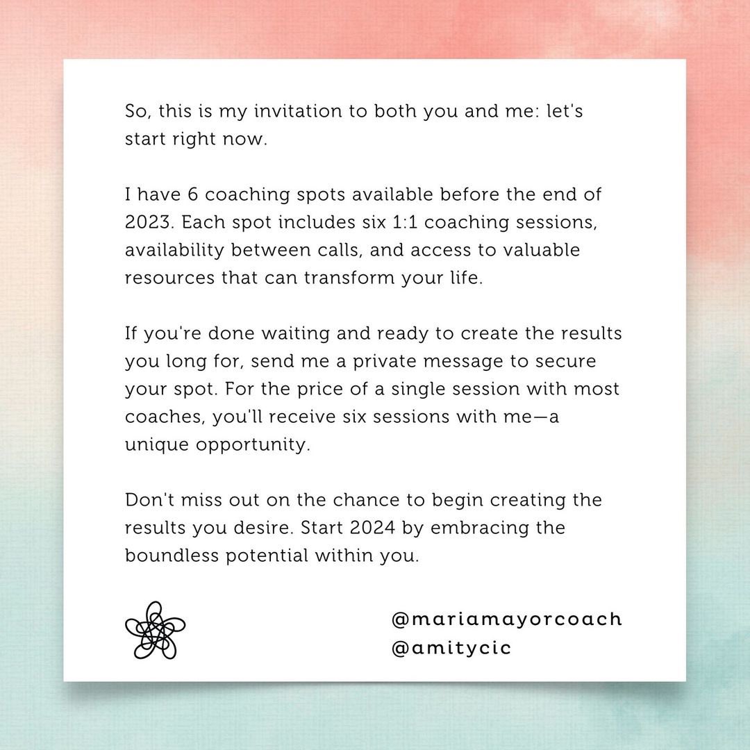 María is back to Amity after her maternity leave 🥳

She has 2 coaching spots left before the end of 2023. 

Get in touch if you a ready to embrace all that is possible for you right now 🙌🏽