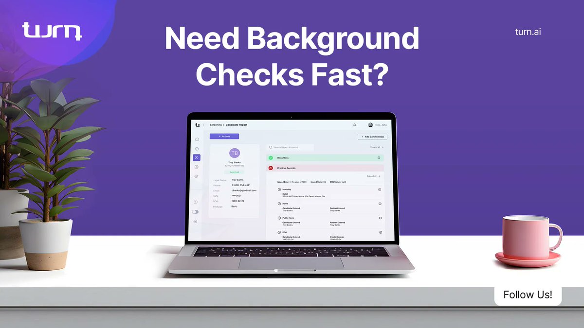 TurnTech_ai's tweet image. ⏰ Need Background Checks Fast? Turn to Turn! ⚡

Don&apos;t wait around for weeks! 🔍 With Turn&apos;s lightning-fast turnaround time of 1-3 days, you&apos;ll get the info you need in a flash. 💨

buff.ly/4607KaY

#BackgroundChecks #TurnaroundTime #EfficiencyMatters #HRsolutions
