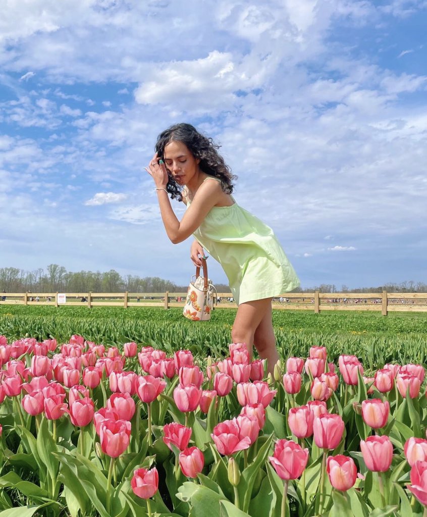 Emma53438405's tweet photo. Lost in a sea of tulips🌷

( This dress is actually a romper and it’s my favorite thing ever 💚) https://t.co/D5ncrg2FYg