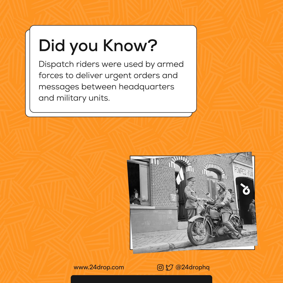 24dropHQ's tweet photo. #dispatchRiders have always proven to have a vital role even at a time when telecommunications were limited and insecure. 

They were also used to deliver carrier pigeons. https://t.co/6ttnxfqHgs