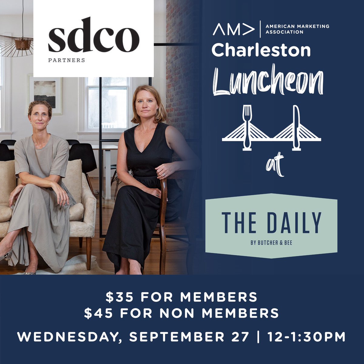 One week until our September Luncheon with <a href="/sdcopartners/">SDCO Partners</a>!

Topic of Talk: Design as a Platform for Rich Lived Experiences

9/27, 12 - 1:30 PM 
1085 Morrison Dr, Charleston, SC 29403

Thank you to The Daily for being our venue sponsor! 

🎟️: lnkd.in/ggbmuctk