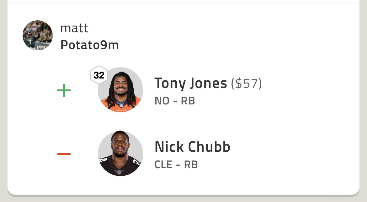 Only_One_League's tweet photo. There’s always been some debate as to who is the worst fantasy GM, but after todays Tony Jones 57$ FAAB pick up, is the conversation shut? Has anyone truly ever been worse than Potato9m?
#OnlyOneLeague https://t.co/qnw7WzVKNw