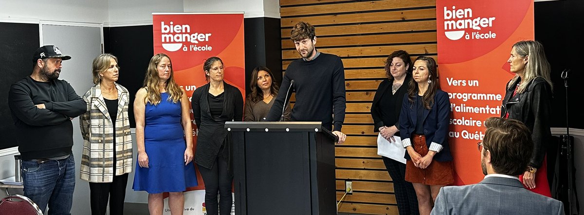 Présentement au lancement de la campagne « Bien manger à l’école » du PASUQ, alors qu’un enfant sur six vit dans une situation d’insécurité alimentaire. Il faut qu’on se mobilise pour s’assurer que l’ensemble des enfants du Québec aient accès à des repas sains à l’école. #polqc