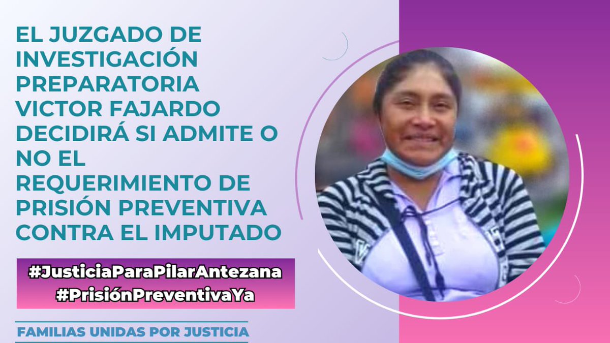 Edson Tapullima (@ego1790) on Twitter photo #JusticiaParaPilarAntezana
#PrisiónPreventivaYa
#FelixCoaquiraFeminicida
<a href="/SuperiorCorte/">Corte Superior de Justicia de Ayacucho</a> <a href="/CsjAyacucho/">CSJ de Ayacucho</a> <a href="/FamiliasNi/">Familias Unidas Por Justicia</a> #JusticiaParaPilarAntezana
#PrisiónPreventivaYa
#FelixCoaquiraFeminicida
<a href="/SuperiorCorte/">Corte Superior de Justicia de Ayacucho</a> <a href="/CsjAyacucho/">CSJ de Ayacucho</a> <a href="/FamiliasNi/">Familias Unidas Por Justicia</a>