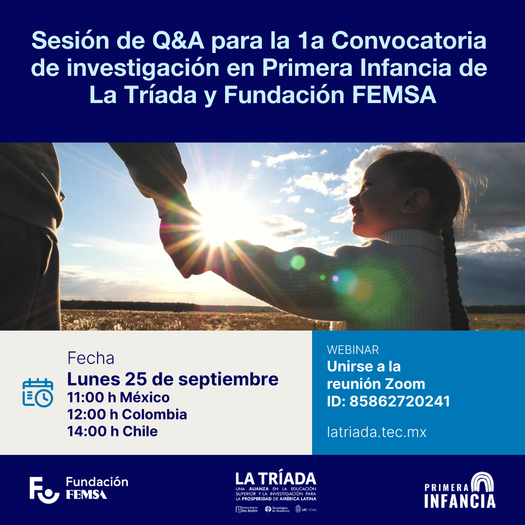 TecScience_'s tweet photo. ¿Estás interesado en participar en la 1era. convocatoria de investigación en Primera Infancia y tienes dudas? 🧐
¡No te pierdas la sesión de Q&amp;A en donde las resolveremos! 🗓️ márcala en tu calendario este 25 de septiembre y te esperamos, ¡no dejes de participar! https://t.co/pYxuQVuBCL
