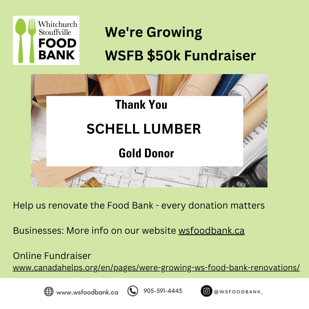 FoodWs's tweet photo. Thank you #Schell Lumber Home Building Centre - Stouffville for your donation - a Gold Sponsor! #weregrowing #fundraiser #Stouffville https://t.co/GeBF4BDKf8