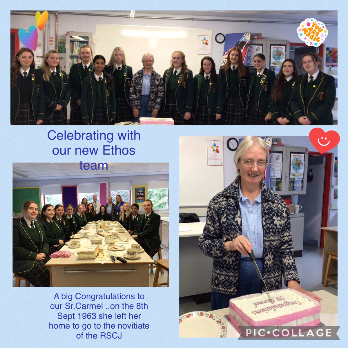Today we had a special break with Sr. Carmel. On  the 8th September in 1963 she left her home to go to the novitiate of the RSCJ. We really enjoyed listening to her stories about her faith journey#inspiration#corunum🫶