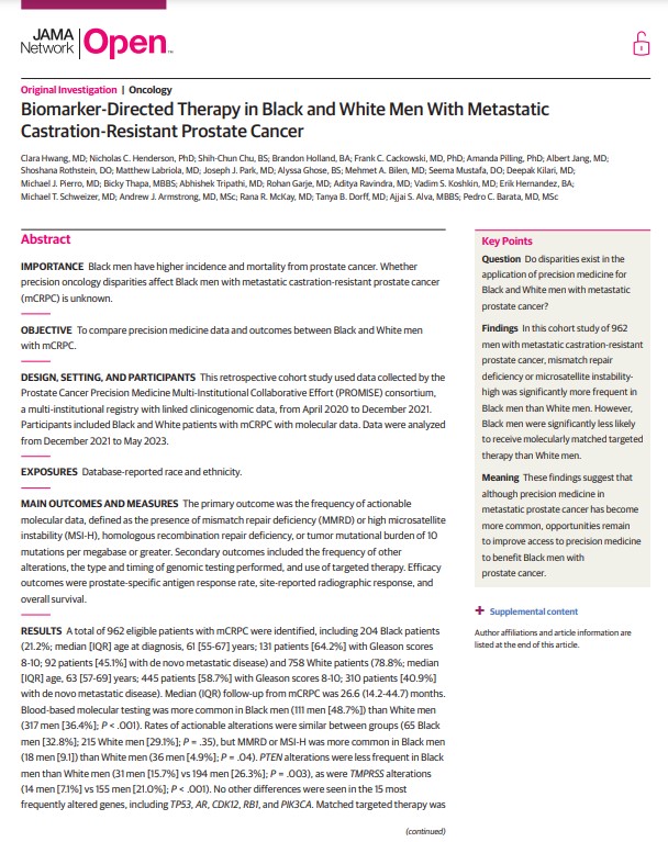 PCCTC investigators <a href="/AarmstrongDuke/">Andrew Armstrong</a> and <a href="/DrRanaMcKay/">Rana McKay, MD, FASCO</a> co-authors on new manuscript detailing biomarker-directed therapy in black and white men with metastatic castration-resistant prostate cancer in JAMA Netw Open: jamanetwork.com/journals/jaman…