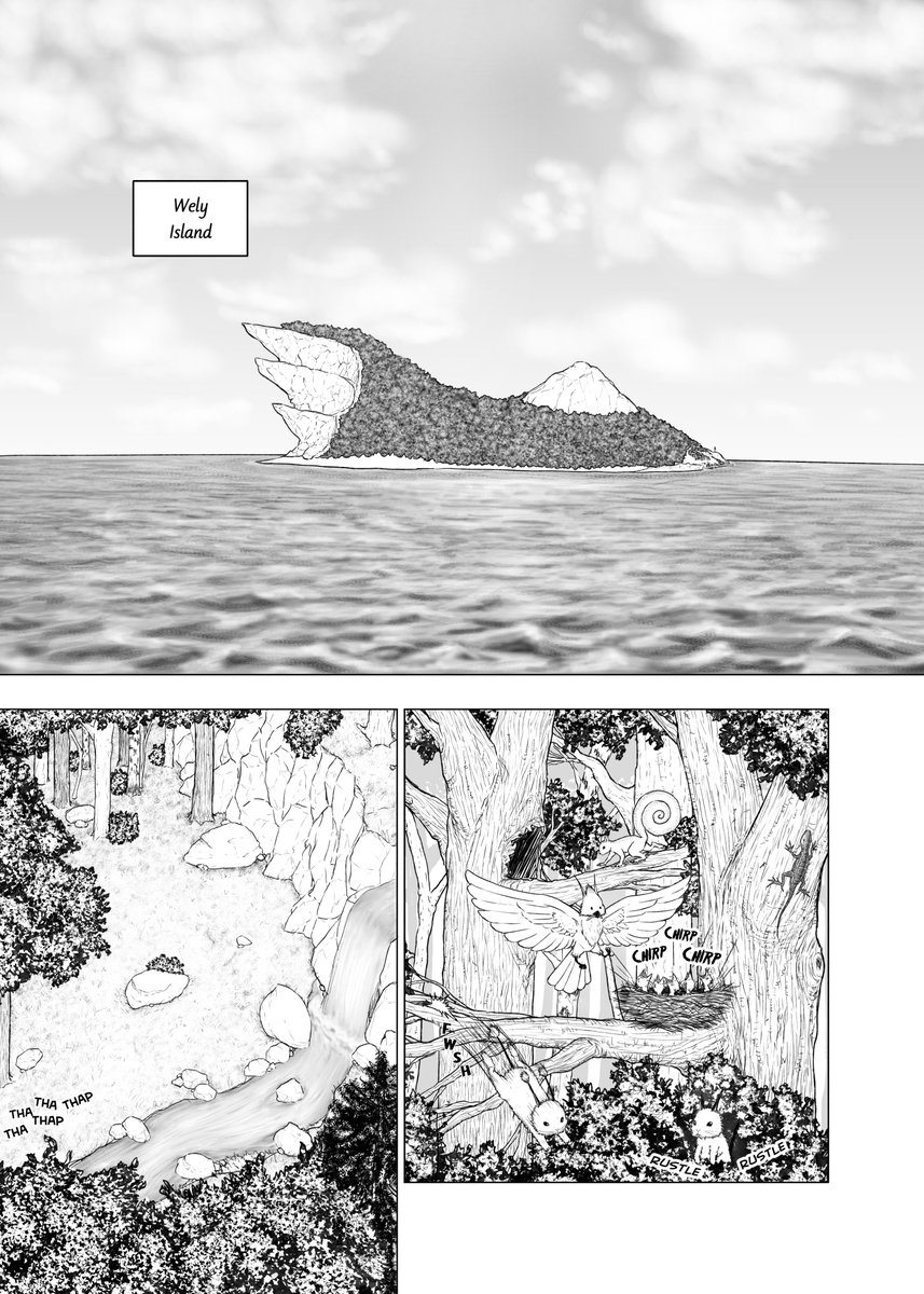 MaxihPrinceps's tweet photo. Another sketch to finished page!
Took me awhile to find out how I want to render the tree leaves and look for good fonts for sound effects. https://t.co/Wfv2MKDJMq