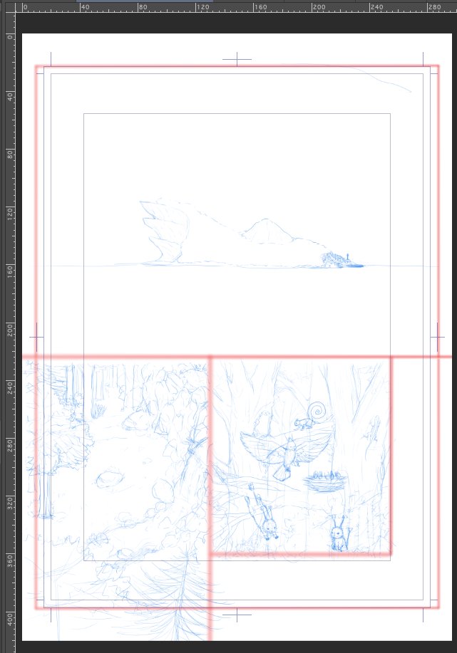 MaxihPrinceps's tweet photo. Another sketch to finished page!
Took me awhile to find out how I want to render the tree leaves and look for good fonts for sound effects. https://t.co/Wfv2MKDJMq