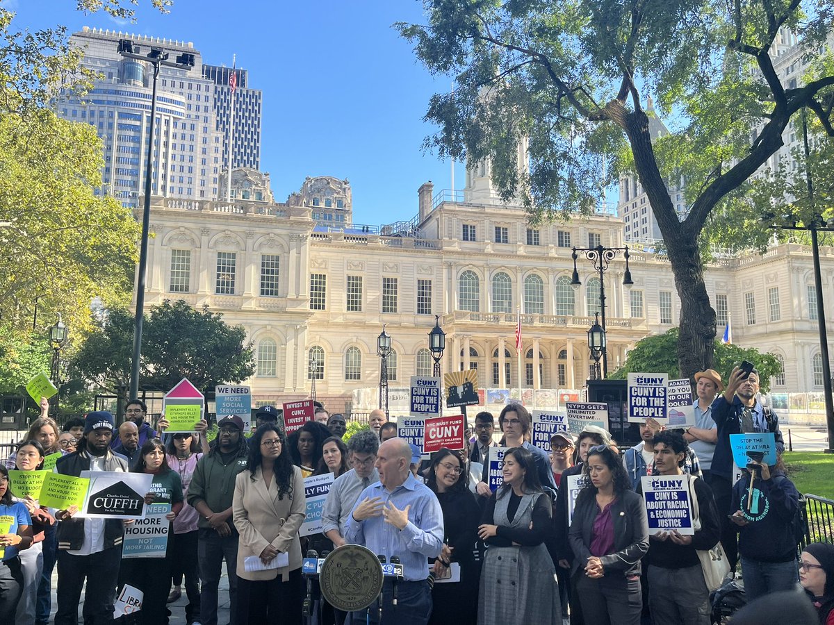HarveyforNY's tweet photo. Joined @NYCProgressives outside of City Hall calling on @NYCMayor to say no to 15% budget cuts that would cut critical social services &amp; devastate communities. #SupportAsylumSeekers #FundOurCity #CareNotCuts w/ @CMJenGutierrez @nycpa @OsseChi @ReynosoBrooklyn @NYSenatorRamos https://t.co/Zp881Y22qK