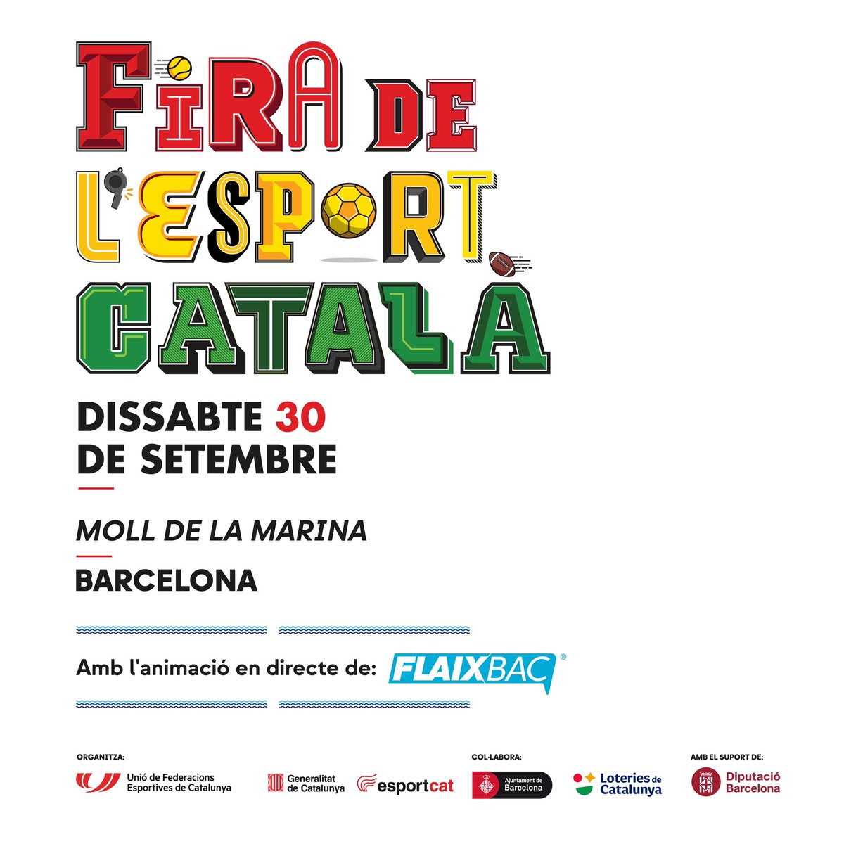 FIRA DE L'ESPORT CATALÀ | 🏓S'acosta la 4a edició del millor aparador de les nostres federacions

🛹Amb <a href="/UFECcat/">Unió de Federacions Esportives de Catalunya</a>, fomentarem els esports tradicionals i descobrirem als més joves les modalitats en auge

📅30 de setembre
📍Moll de Marina (BCN)

#firadelesportcatala2023 #esportcat