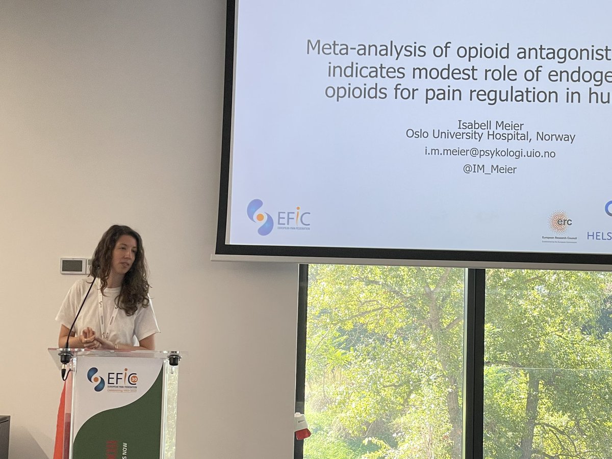 sirileknes's tweet photo. #EFIC2023 
Congratulations to @IM_Meier for producing an excellent talk on our meta-analysis of endogenous opioid modulation of experimental pain in healthy people - with just two hours’ notice 👏 https://t.co/FSh109ereK