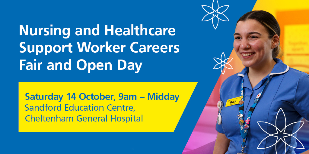 Join us for our Nursing and Healthcare Support Worker Careers Fair on Saturday 14 October! 
Learn about our specialties, meet our inspirational teams and discover why you should work for Gloucestershire Hospitals.  

Find out more and register here: bit.ly/488N2r6