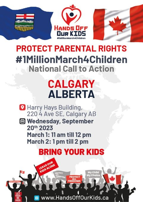 I hope to meet many of you downtown Calgary today.

Keep it peaceful.  Don't let the haters lure you into a confrontation.  

Cheers folks.

#handsoffourkids